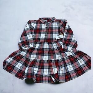 Old Navy White Tartan Dress NWT 4T Plaid Long Sleeve Tiered Flannel Collared